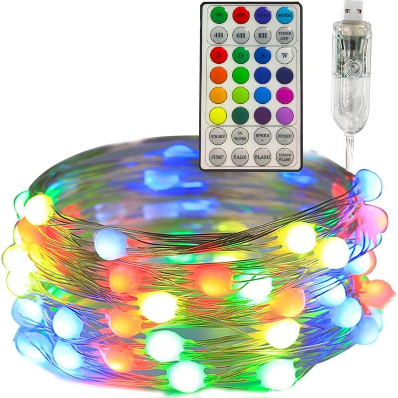 Guirlande lumineuse à led, 10 m, rvb alimentée par usb, multicolore aveCôtélécommande 32 touches, 100 led décoratives d'intérieur pour chambre à