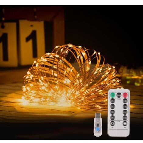 Guirlande Lumineuse à LED, 20m 200LEDs USB Guirlande LED Etanche,Imperméable IP65 Chaud Blanc Exterieur Lumières Intérieures pour Mariage Champêtre, Noël,La Saint-Valentin, Anniversaire Soirée