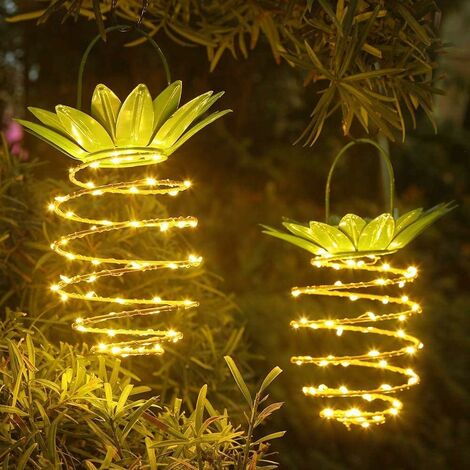 Guirlande lumineuse à LED en forme d'ananas à énergie solaire IP55 étanche - Lampe décorative à suspendre pour jardin, terrasse