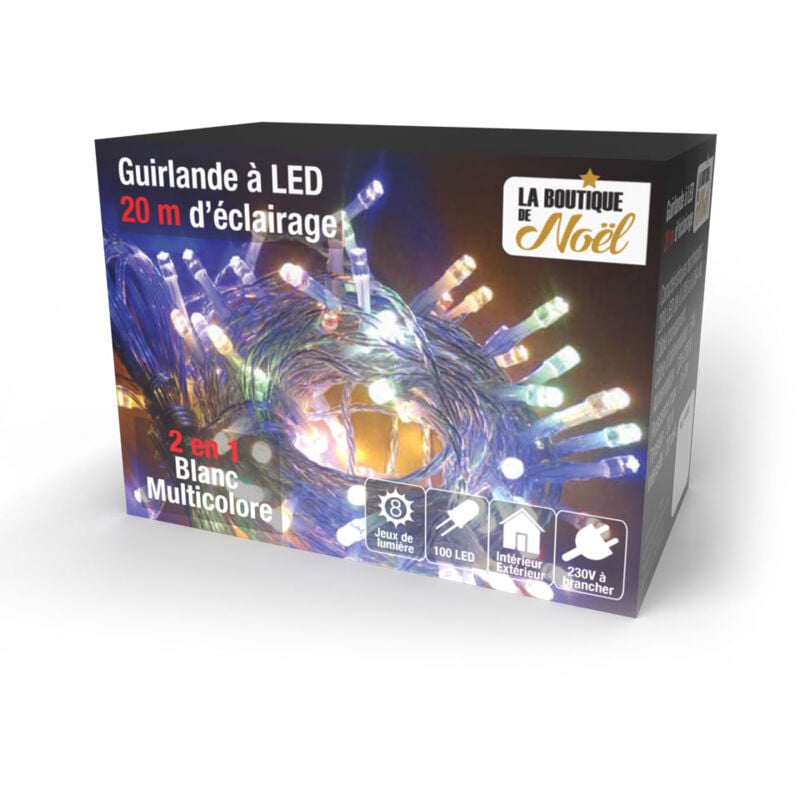 Guirlande lumineuse à led multicolores - 20 mètres - Translucide