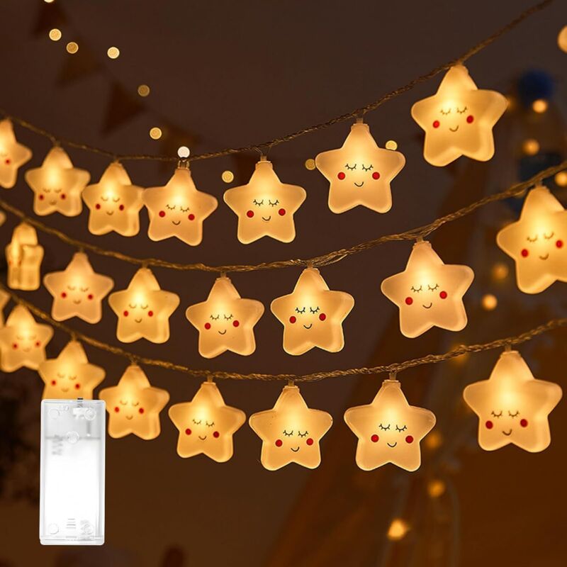 Guirlande Lumineuse à LED,avec 20 LED,3M,Forme Étoile Forme Arc-en-Ciel,à Piles,pour Noël,Chambre d'enfant,Fête, Jardin,Mariage Décoration (Blanc