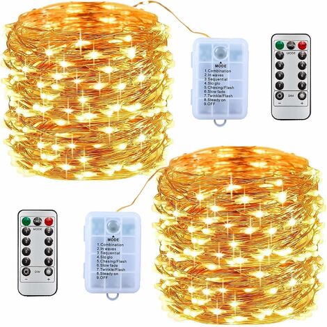 Guirlande Lumineuse à piles 10M 100LED [Lot de 2],Guirlande LED,MOOING Fairy Lights Etanche Décoration Romantique pour Sapin de Noël Mariage Fête Festival Anniversaire Jardin Terrasse (Blanc Chaud)