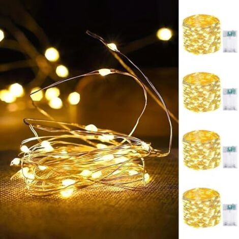 Guirlande Lumineuse à Piles - 50 LED - 5 m - Étanche - Minuterie 6H - Découpable - Pour Intérieur Extérieur - Lot de 4