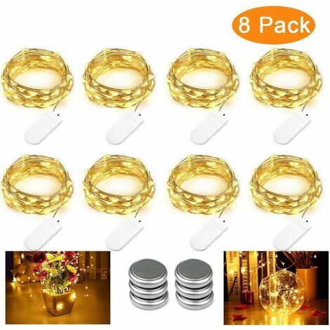 Guirlande Lumineuse à Piles (8 Pièces) 3M 30 LED Guirlande Lumineuse Fil de Cuivre Imperméable, Décoration Lumineuse pour Anniversaire de Mariage de Noël - Blanc Chaud