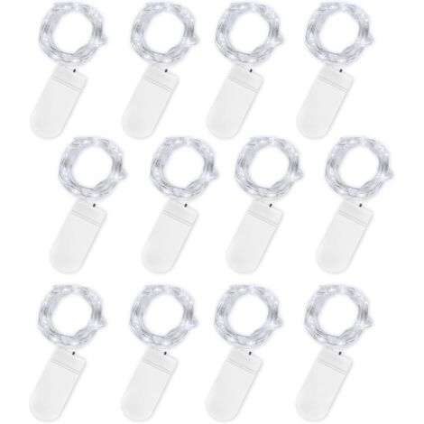 Guirlande Lumineuse à Piles, Lot de 12 Pièce Fée Chaîne Lumières 2m 20 LEDs Guirlande en Cuivre Étanche pour Décoration Anniversaire, Fête, Mariage,Pelouse (Blanc froid) [Classe énergétique A]