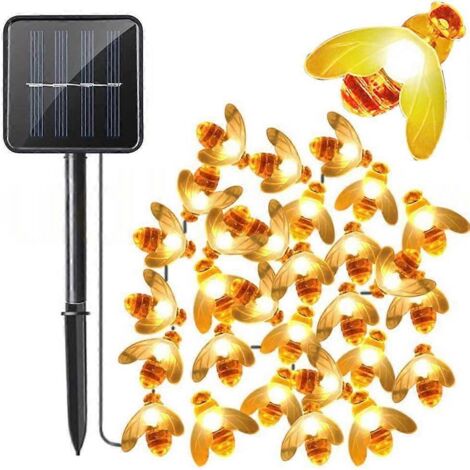 Guirlande lumineuse abeille, 6,5 m, solaire, 30 LED, éclairage extérieur, étanche, motif abeille.