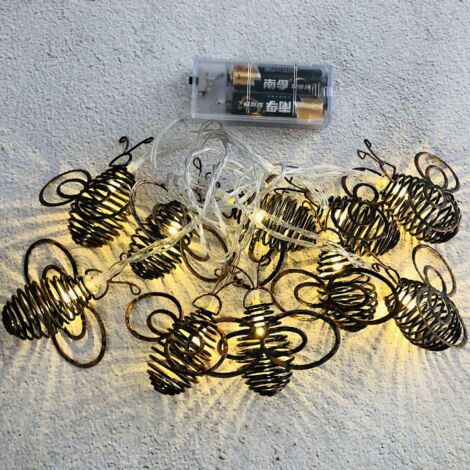 Guirlande lumineuse abeille en métal - Éclairage féérique d'intérieur et d'extérieur - Lumières décoratives suspendues pour jardins, tonnelles, pergolas et patios - Lumières LED étanches, 3 m avec 20 