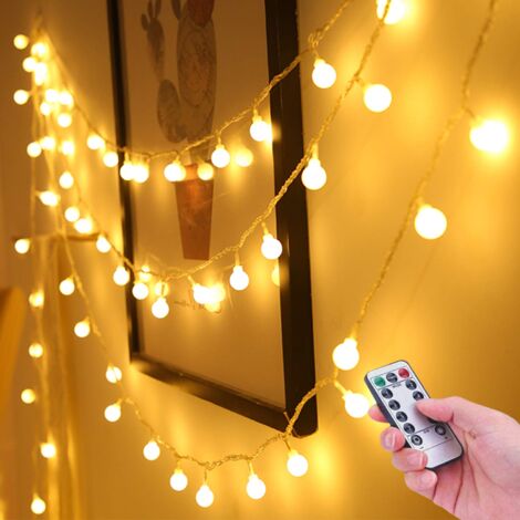 JUSCH Guirlande Lumineuse Alimentée par Piles 33FT/10M 100Led Guirlande Lumineuse d'Intérieur LED 8 Modes Étanche avec Télécommande et Minuterie pour Chambre à Coucher Noël Mariage Garden Party Décoration -