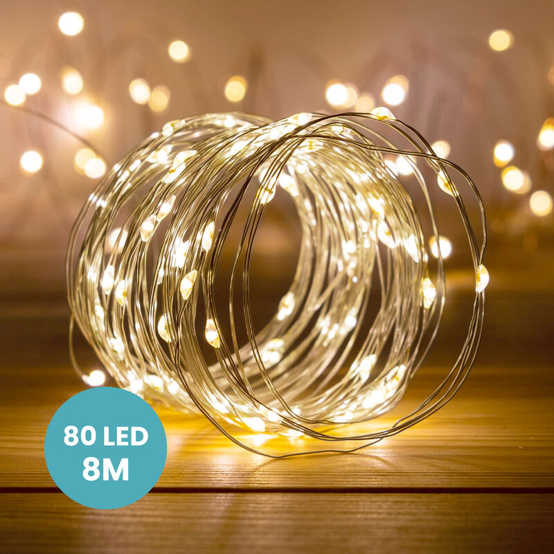 Skylantern - Guirlande Led Argent 8M - Guirlande Lumineuse Led 80 Leds - Guirlande Leds pour deco chambre, déco de Noël, ambiance poétique et