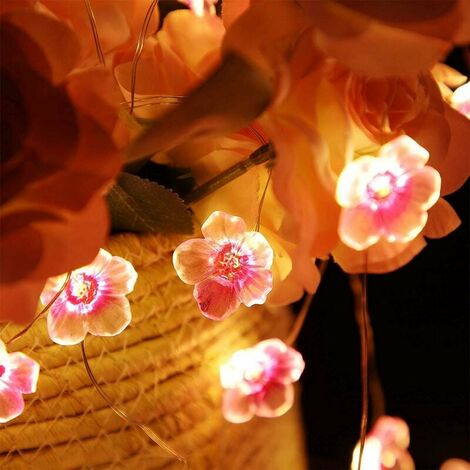 Guirlande lumineuse avec 30 LED en forme de fleur de cerisier rose, USB， pour Noël, chambre de fille, chambre à coucher, intérieur, extérieur, mariage, Saint-Valentin, zhuoxuan