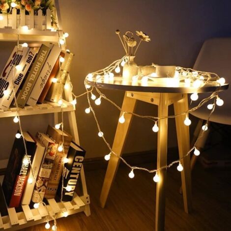 Guirlande Lumineuse Blanc Chaud LED 100 Boule 10M Décoration Extérieure/Intérieure Eclairage pour Chambre Jardin Pelouse Soirée