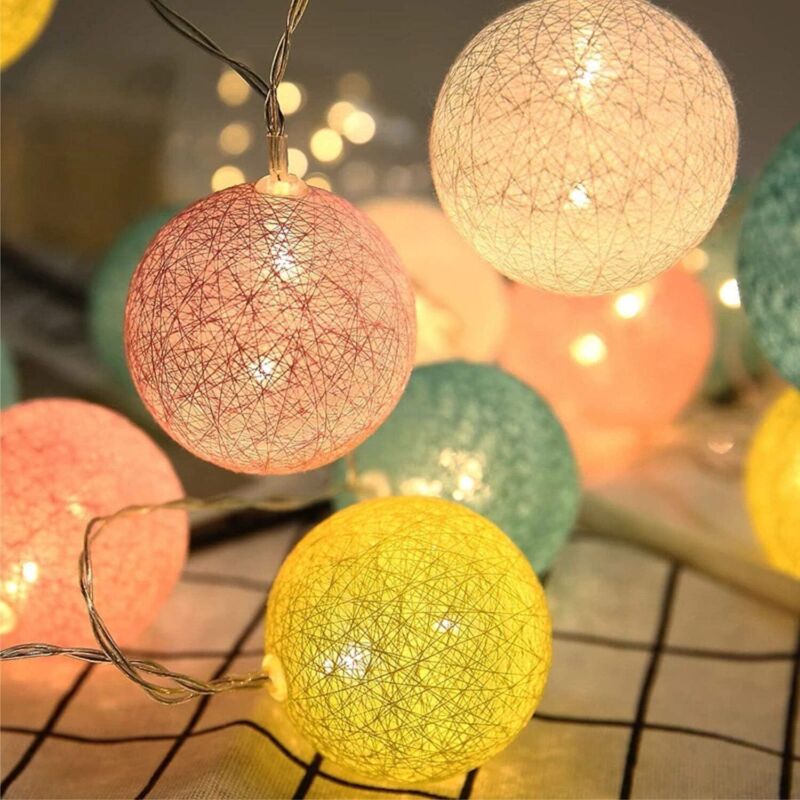 Guirlande Lumineuse Boule Coton - 3.1M 20er LED Chaîne Lumière-Guirlande lumineuse portable à LED Pour intérieur