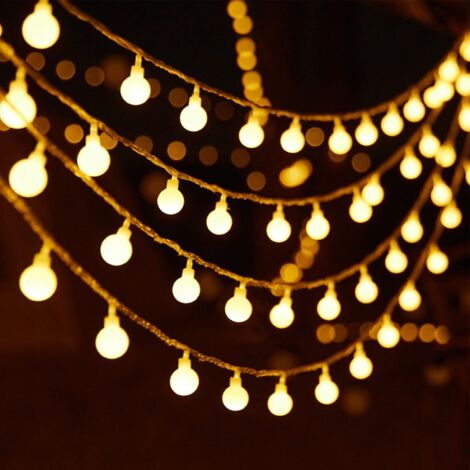 Guirlande Lumineuse Boules - 10 M - 80 Led - Blanc Chaud - Fonctionne Avec Piles - Pour Mariage, Fête, Noël, Jardin, Chambre, Balcon, Camping [Classe Énergétique G]