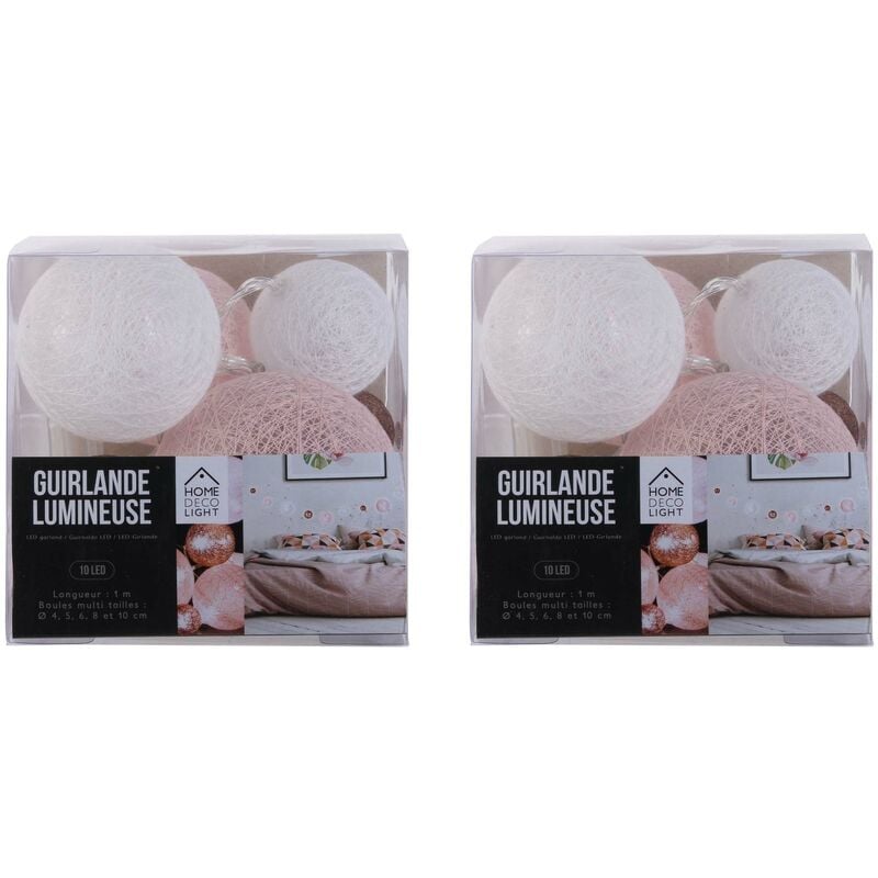 Guirlande lumineuse boules colorées 10 leds multi-tailles (Lot de 2)