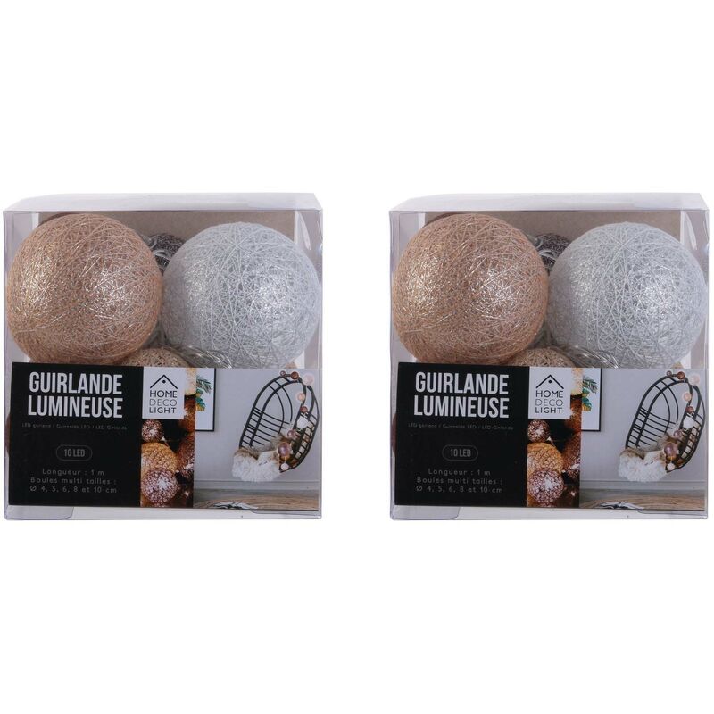 Guirlande lumineuse boules colorées 10 leds multi-tailles (Lot de 2)