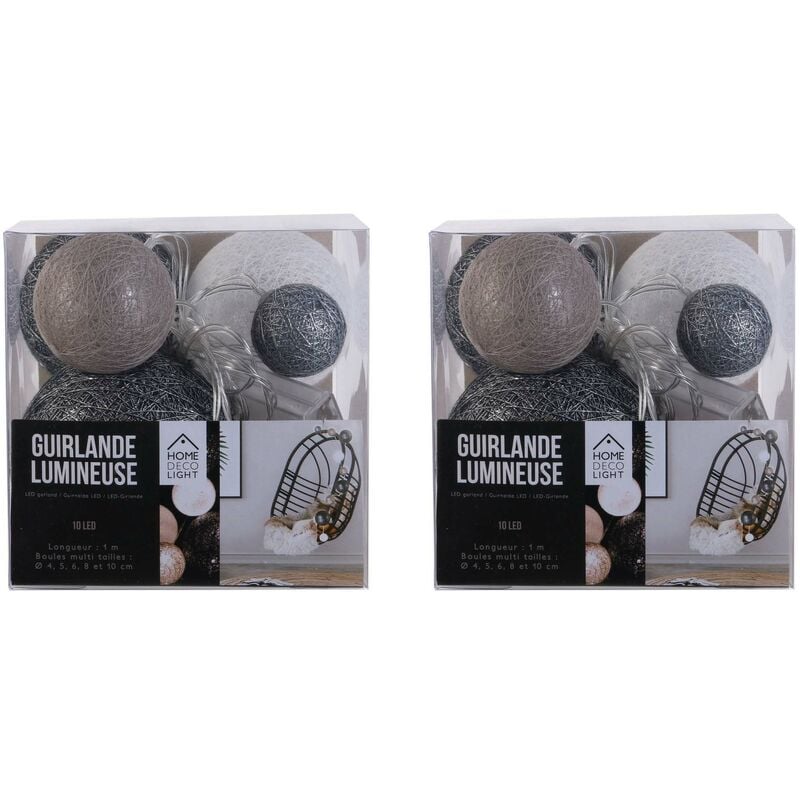 Guirlande lumineuse boules colorées 10 leds multi-tailles (Lot de 2)