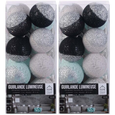 Guirlande lumineuse boules pailletées 16 leds (Lot de 2)