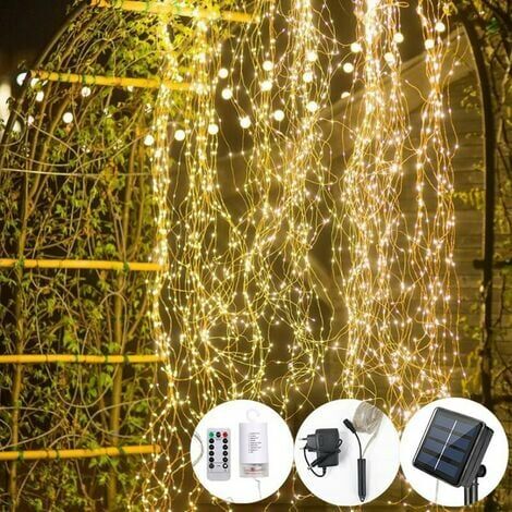 Guirlande Lumineuse Cascade, 200 LED Lampes Solaires Extérieures, 8 Modes de Lumière Solaire, IP65 Imperméable Guirlande Lumineuse Décorative pour Jardin Cour Patio Mariage Noël (Blanc Chaud)