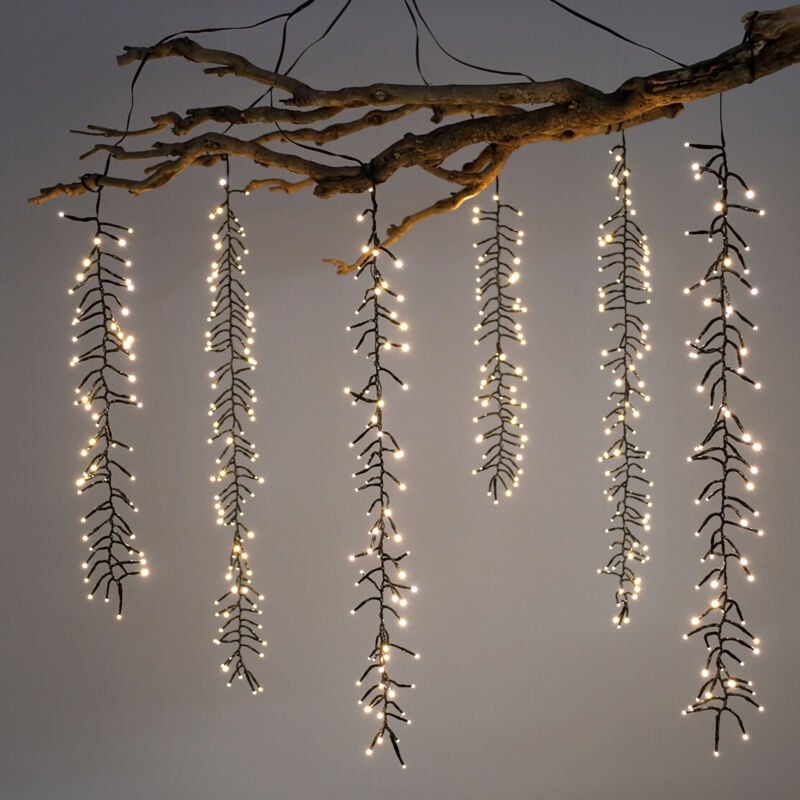 Guirlande lumineuse cascade touffes blanc chaud à 6 brins - Rideau lumineux 480 led avec 8 modes d'éclairage pour extérieur avec minuterie