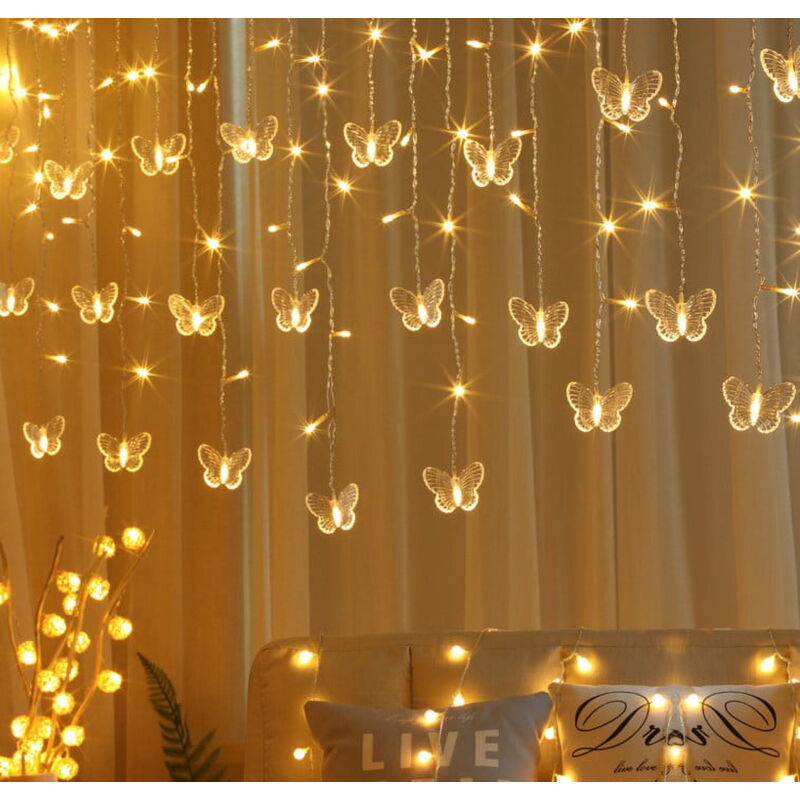 Guirlande lumineuse clignotante à 48 led - Papillons, 8 modes, alimentée par usb