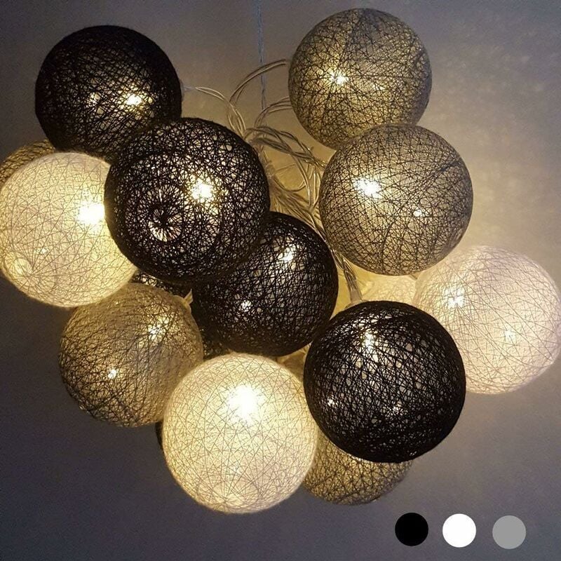 Guirlande Lumineuse Coton Boules Batterie - 3.3M 20 lumières led éclairage pour Chambre Rideau Fête Noël Anniversaire Halloween Mariage Chambre de