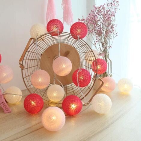 Guirlande Lumineuse Coton Boules - Rose - 3.5m - 20 LED - Electrique - Intérieur