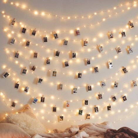 Guirlande lumineuse de 5 mètres avec pinces à photos LED pour accrocher des photos et décorer.