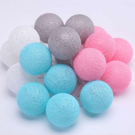 Guirlande lumineuse de boules de coton, 20 boules de coton LED, alimentée par piles, guirlande féérique de boules de coton de 3 cm, idéale pour la Saint-Valentin, les mariages, les fêtes et la décorat