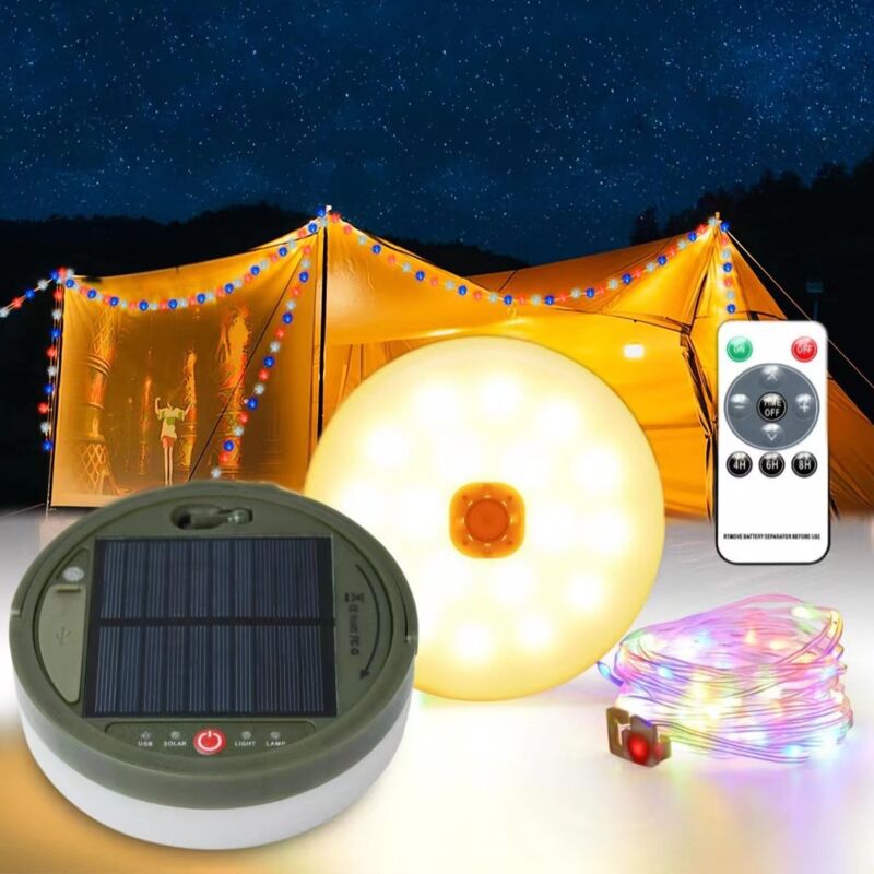 KZQ - Guirlande lumineuse de camping 10 m, 100RGB leds , étanche, portable, rechargeable, avec lampe de poche pour le camping, les urgences, la