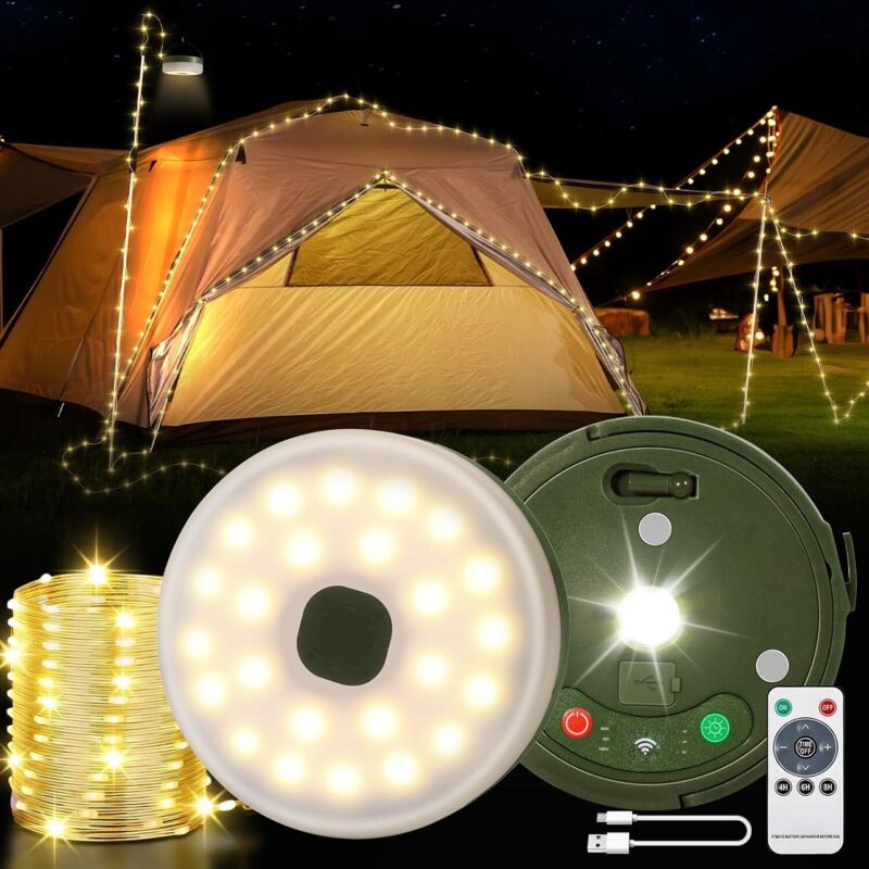 Guirlande Lumineuse de Camping, 10m Guirlande Led Camping Rechargeable, 9 Modes D'éclairage Camping Light String, Guirlande Lumineuse Exterieure