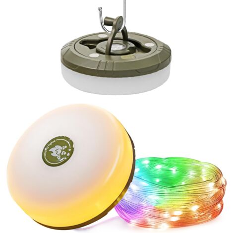 Guirlande lumineuse de camping 3 en 1 rechargeable (8 m), guirlande lumineuse d'extérieur portable RVB
