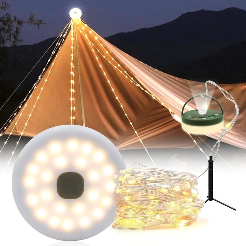 Guirlande lumineuse de camping enroulable - Portable et polyvalente - 10 m - Rechargeable par USB - Étanche - Guirlande lumineuse de camping pour