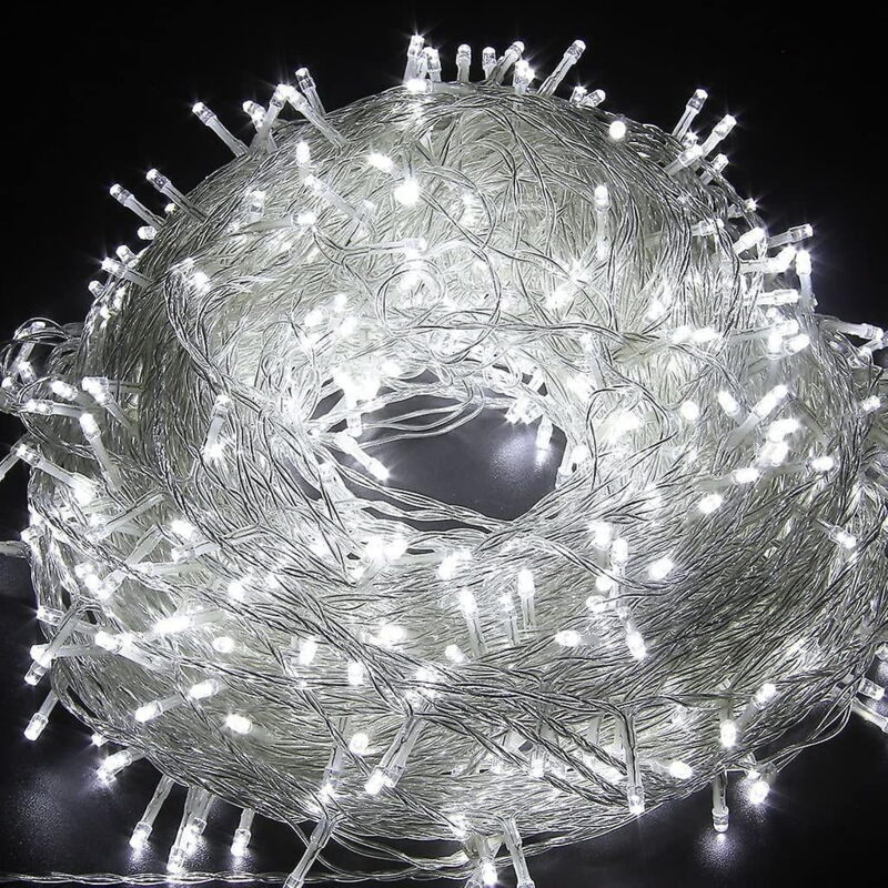 Guirlande lumineuse de Noël, 10 m, 100 led, avec 2 guirlandes décoratives usb (blanches)