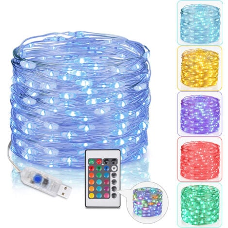 Guirlande lumineuse de Noël 10M 100LED Guirlande Lumineuse Couleur 16, Guirlandes Lumineuses Piles, Guirlande Lumineuse Interieur et Exterieur, Chargement USB 4 Modes D'éclairag/IP65 Étanche, Pour Int