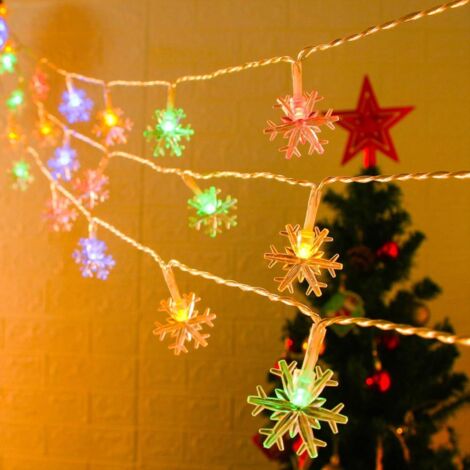 Guirlande lumineuse de Noël en forme de flocons de neige, 3 mètres, 20 LED, à piles, décoration féérique d'hiver pour Noël