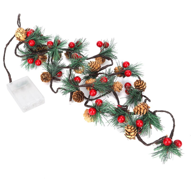 Guirlande lumineuse de Noël en forme de pommes de pin de 2 m et 20 LED pour décoration de couronne de Noël