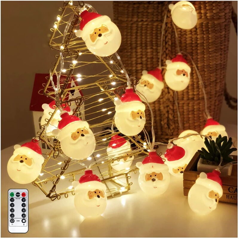 Guirlande lumineuse de Noël Père Noël à 20 led alimentée par piles pour décoration intérieure et extérieure, chambre, fête, sapin