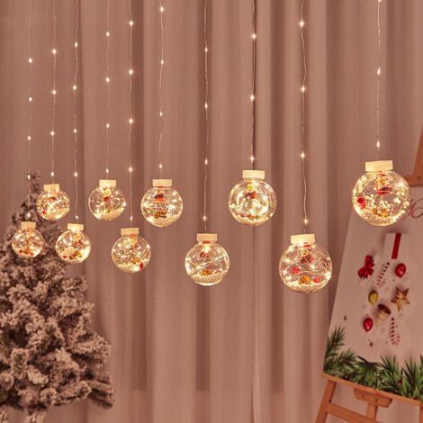 Guirlande lumineuse de Noël Père Noël en PVC Guirlande Lumineuse Boules Guirlande Lumineuse Rideau lumière chaude