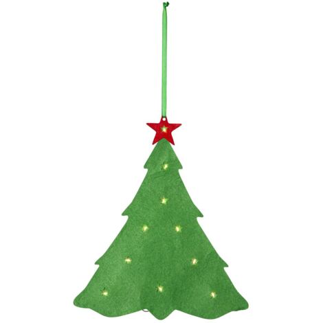 Guirlande lumineuse de Noël Star Trading 'Merry' en feutre, sapin de Noël avec 10 LED, piles + minuteur, vert, H 30 cm