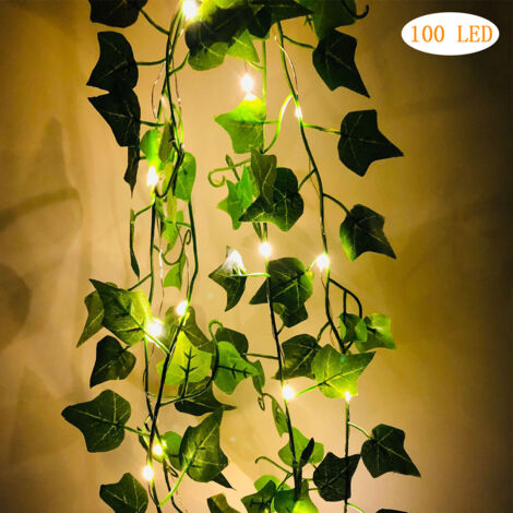 Guirlande Lumineuse de Vigne Artificielle, 1 Paquet de Guirlandes Lumineuses de Plantes Vertes Fausse Guirlande de Guirlande de Feuilles D'érable de Lierre, Veilleuses Féeriques (10m 100LED)