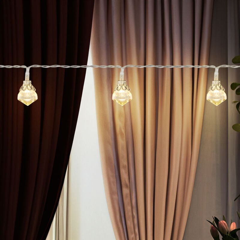 Chaîne lumineuse décoration de Noël diamants design chaîne lumineuse lumière décorative, plastique argenté, batterie 10x led 3000K blanc chaud, l 120