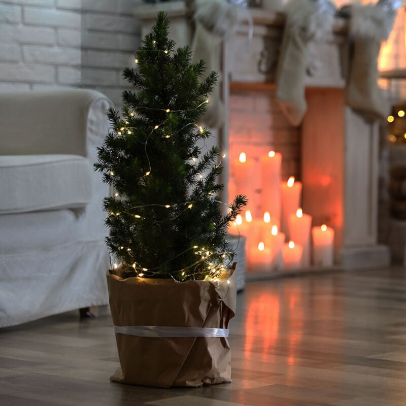 Guirlande lumineuse décoration de Noël fil lumineux chaîne lumineuse décorative, plastique métal argent, batterie, 20x led 3000K blanc chaud, l 220 cm