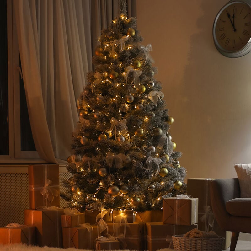 Guirlande lumineuse décoration de Noël fil lumineux chaîne lumineuse décorative, plastique métal argent, batterie, 20x LED 3000K blanc chaud, L 220