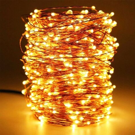 Guirlande lumineuse décorative à LED de 20 m, fil de cuivre, USB, étanche, 200 LED, blanc chaud