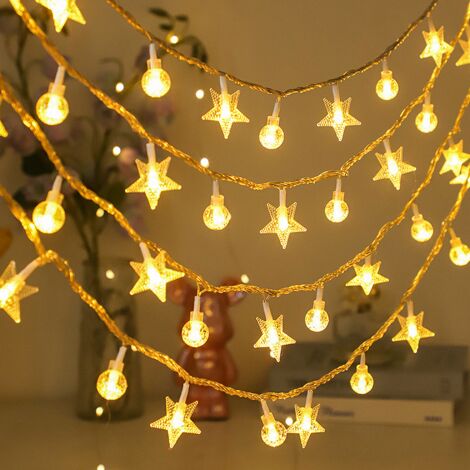 Guirlande lumineuse décorative à LED, ornements de Noël, alimentation USB, 3 mètres de long - motif boule de cristal et étoile