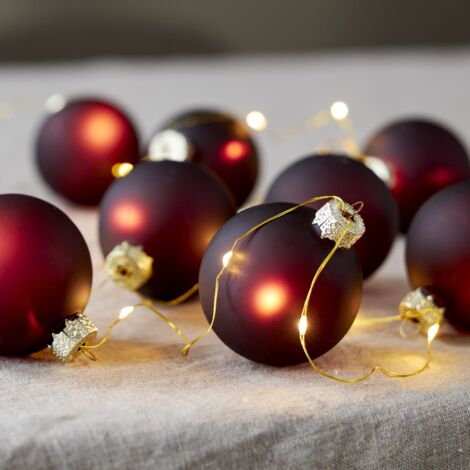 Guirlande lumineuse décorative à piles Star Trading 'Bliss', 8 boules de Noël rouges avec guirlande lumineuse LED, minuterie, L 160 cm