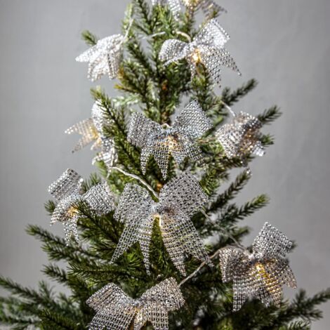 Guirlande lumineuse décorative à piles Star Trading 'Bowie', 10 nœuds textiles argentés, LED, minuterie, blanc chaud, L 225 cm