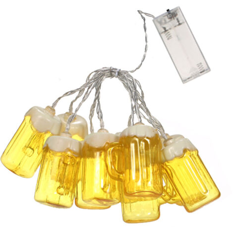 Guirlande lumineuse décorative de 1,5 m (5 pieds) avec 10 LED en forme de chope à bière, idéale pour Noël, Pâques, le Carnaval et autres fêtes. Mode d'éclairage permanent.