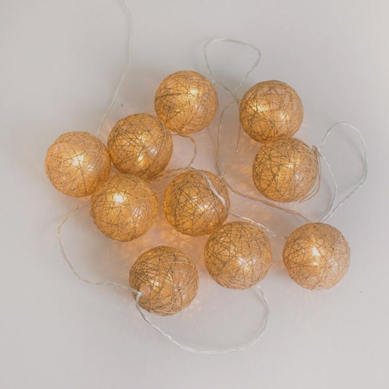 Guirlande lumineuse décorative de Noël pallina. Fabriquée en fibres naturelles et en plastique. 330 cm de long et lumière led chaude. Fabriquée en