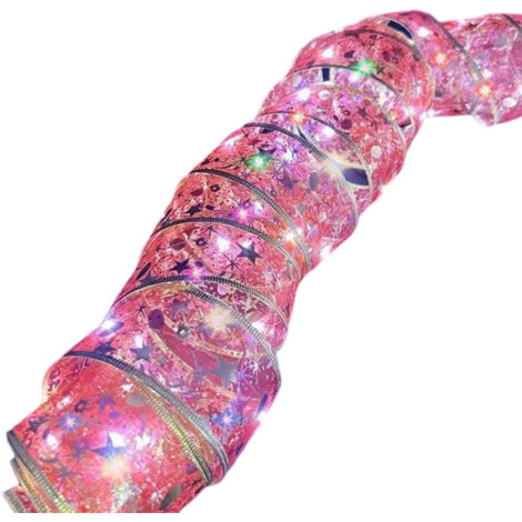 Guirlande lumineuse décorative pour sapin de Noël (1 pièce) - Ruban rouge - 10 m, 100 ampoules, boîtier à piles étanche avec télécommande et 8 fonctions